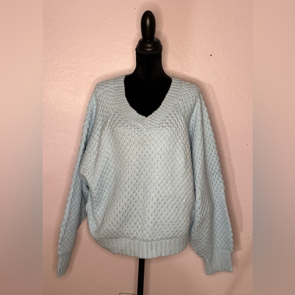 Fashion Nova Baby/Sky Blue V-Neck Sweater